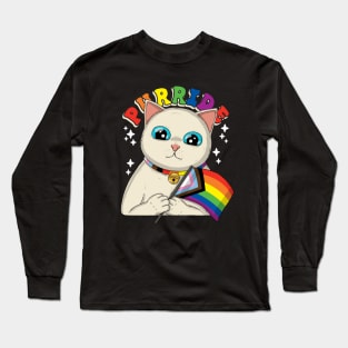 Purride Cat With Progress Pride Flag Long Sleeve T-Shirt